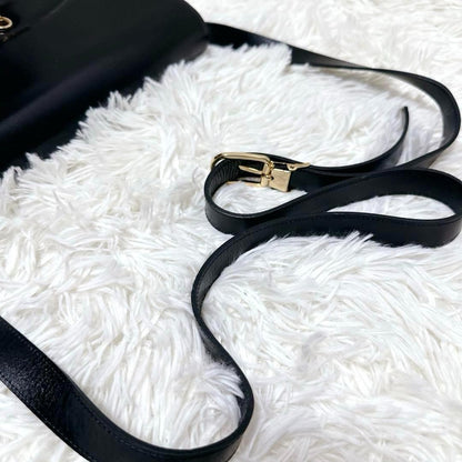 Christian Dior Shoulder Bag Purse CD Leather Black Authentic