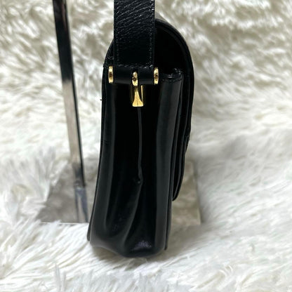 Christian Dior Shoulder Bag Purse CD Leather Black Authentic