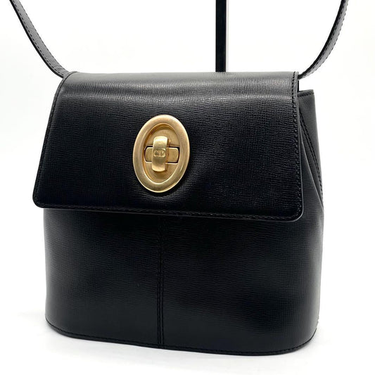 Christian Dior Shoulder Bag Purse CD Leather Black Authentic