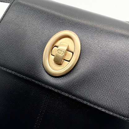 Christian Dior Shoulder Bag Purse CD Leather Black Authentic