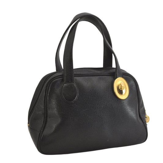 Christian Dior Hand Bag Tote Purse Boston Bag CD Leather Black Authentic