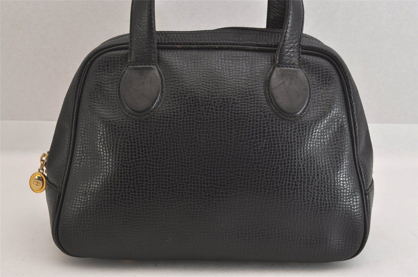 Christian Dior Hand Bag Tote Purse Boston Bag CD Leather Black Authentic