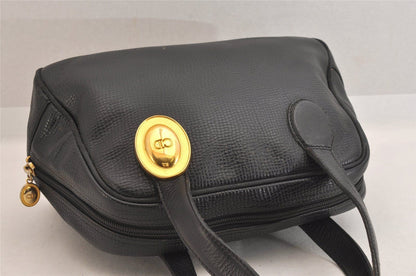 Christian Dior Hand Bag Tote Purse Boston Bag CD Leather Black Authentic