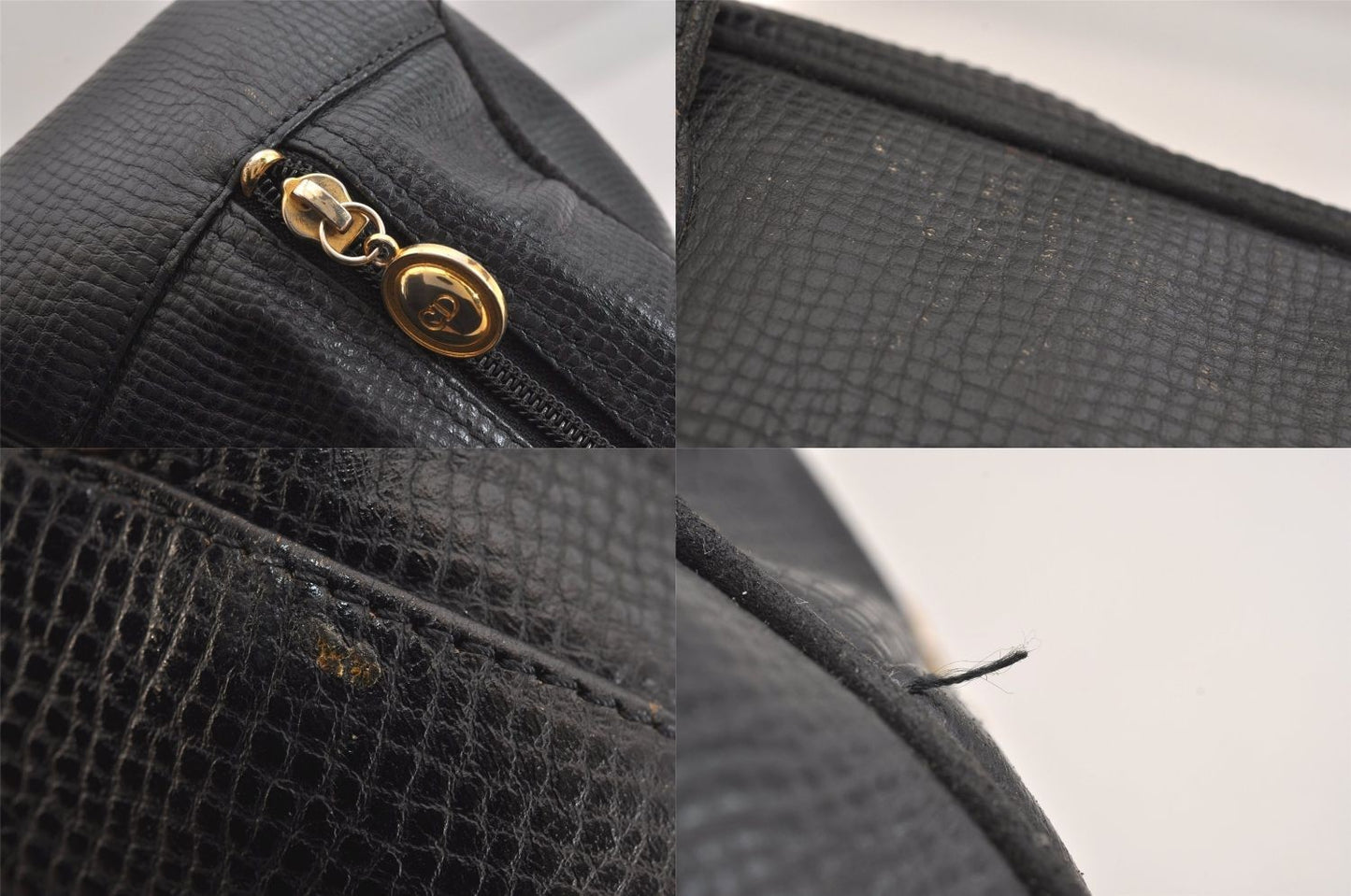Christian Dior Hand Bag Tote Purse Boston Bag CD Leather Black Authentic