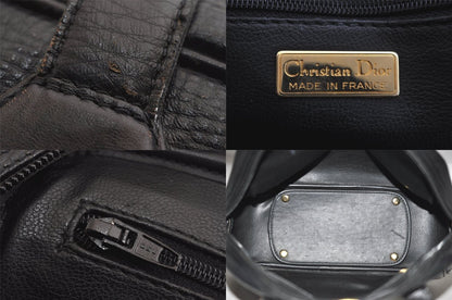 Christian Dior Hand Bag Tote Purse Boston Bag CD Leather Black Authentic