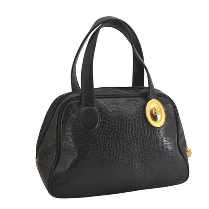 Christian Dior Hand Bag Tote Purse Boston Bag CD Leather Black Authentic