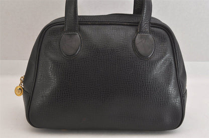 Christian Dior Hand Bag Tote Purse Boston Bag CD Leather Black Authentic