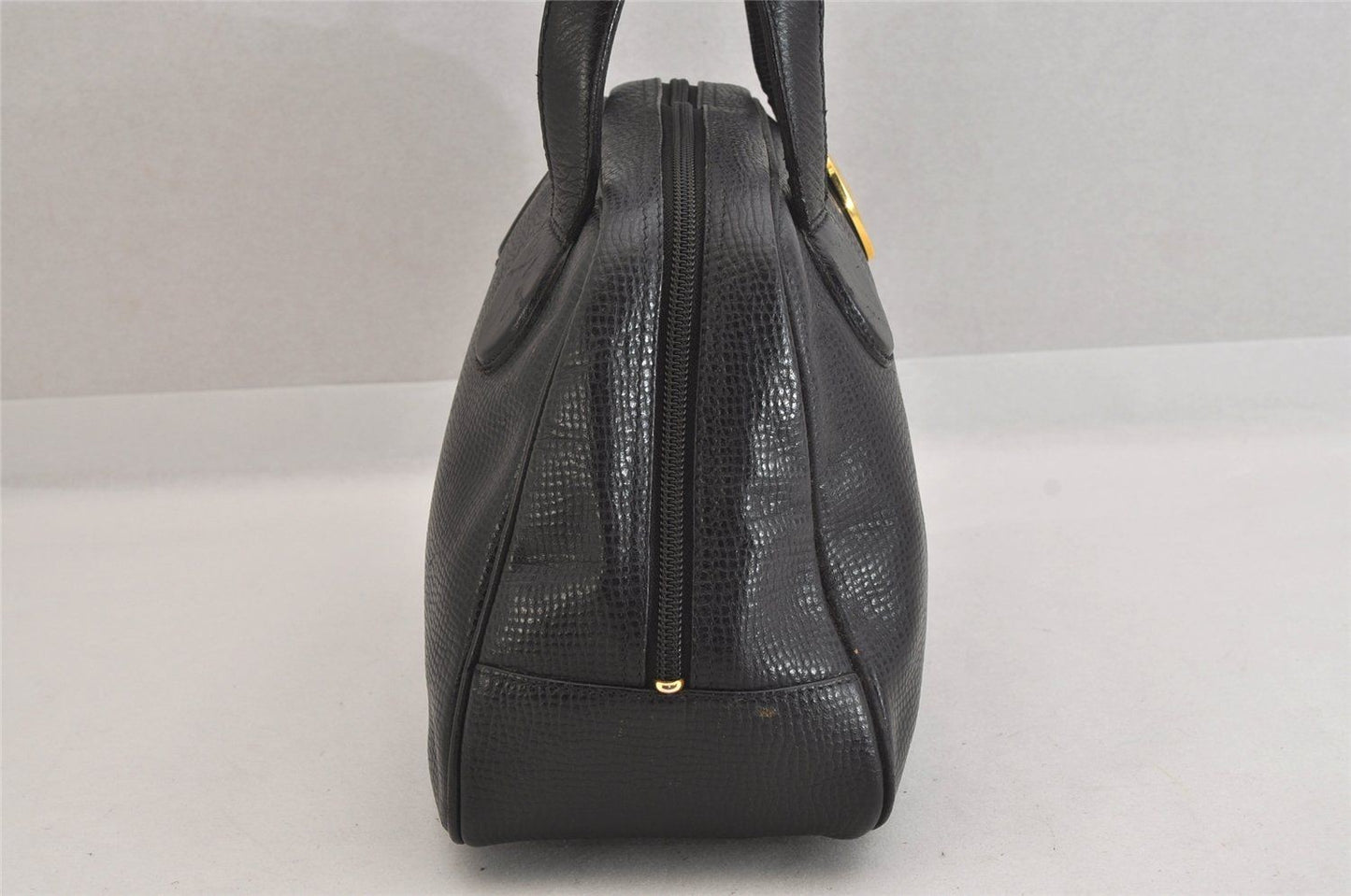 Christian Dior Hand Bag Tote Purse Boston Bag CD Leather Black Authentic
