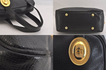 Christian Dior Hand Bag Tote Purse Boston Bag CD Leather Black Authentic
