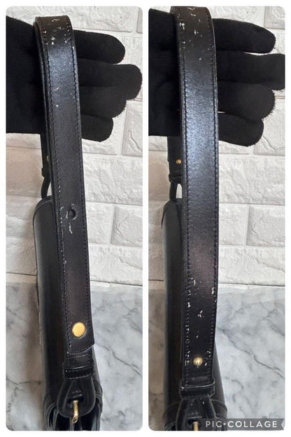 Christian Dior Shoulder Bag Purse CD Leather Black Authentic