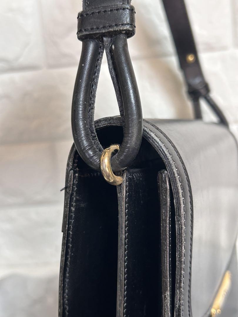 Christian Dior Shoulder Bag Purse CD Leather Black Authentic