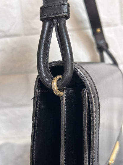 Christian Dior Shoulder Bag Purse CD Leather Black Authentic