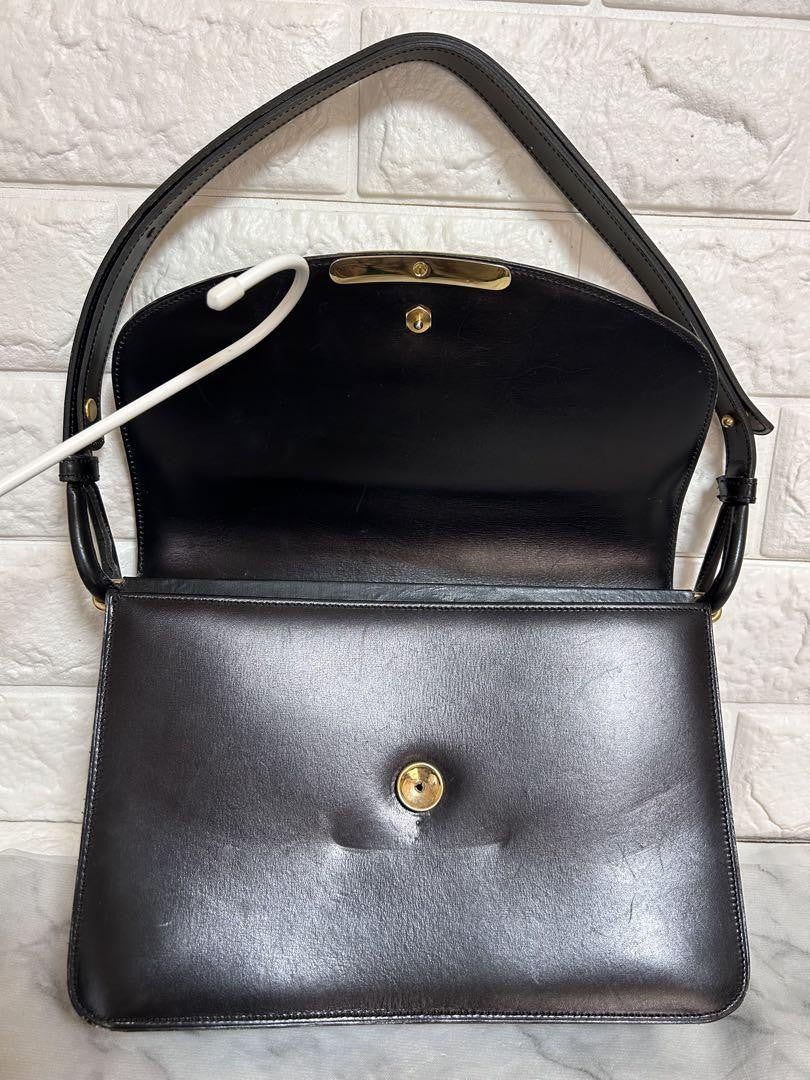 Christian Dior Shoulder Bag Purse CD Leather Black Authentic