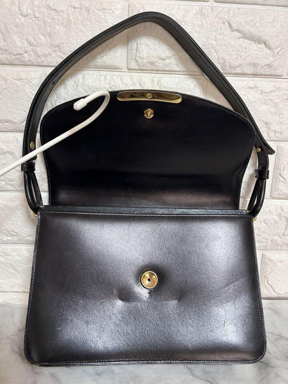 Christian Dior Shoulder Bag Purse CD Leather Black Authentic
