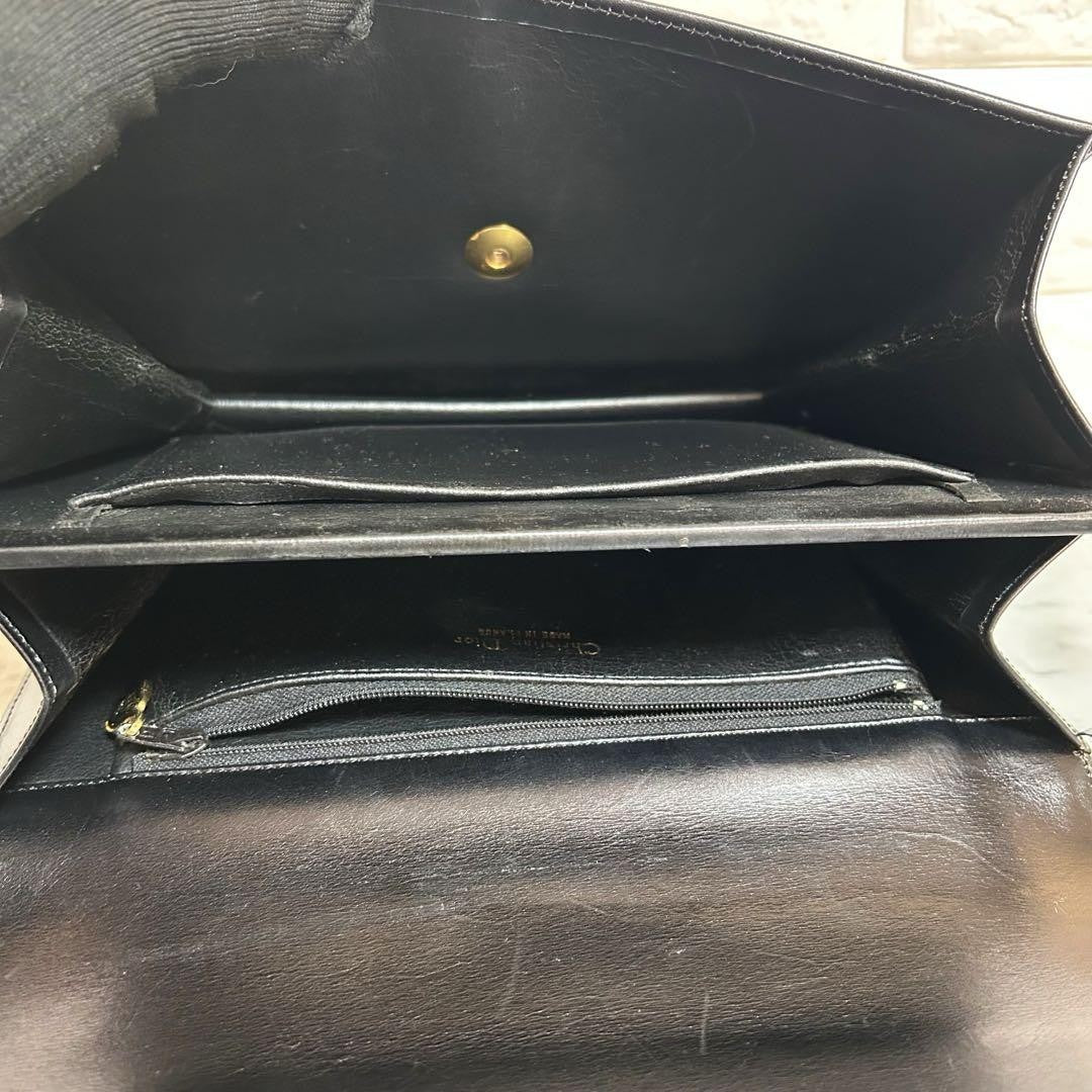 Christian Dior Shoulder Bag Purse CD Leather Black Authentic