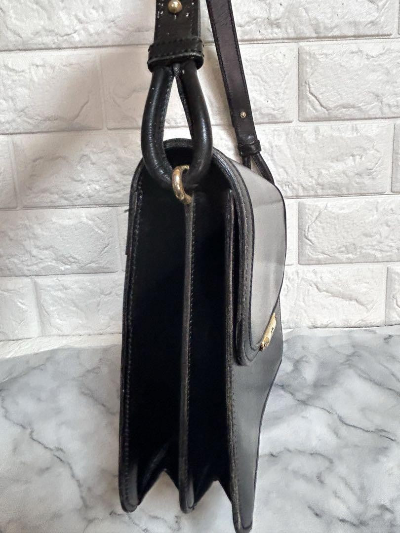 Christian Dior Shoulder Bag Purse CD Leather Black Authentic