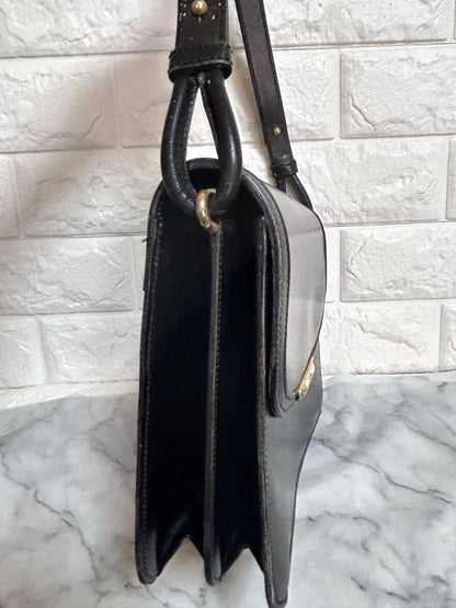 Christian Dior Shoulder Bag Purse CD Leather Black Authentic