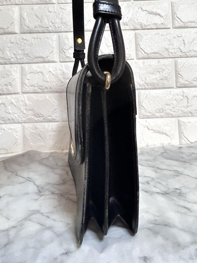 Christian Dior Shoulder Bag Purse CD Leather Black Authentic
