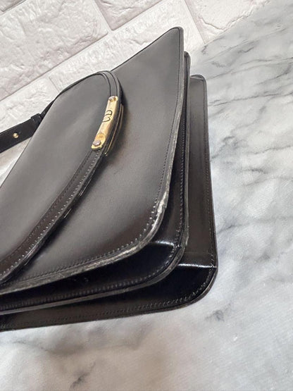 Christian Dior Shoulder Bag Purse CD Leather Black Authentic