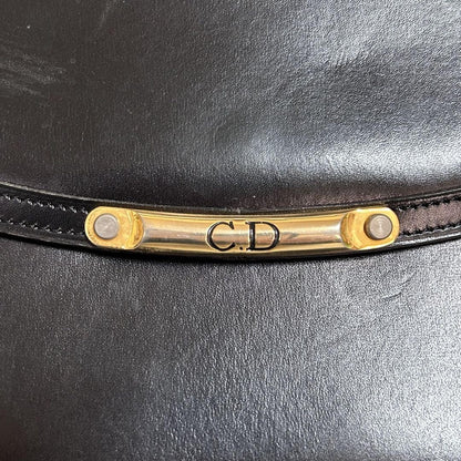 Christian Dior Shoulder Bag Purse CD Leather Black Authentic