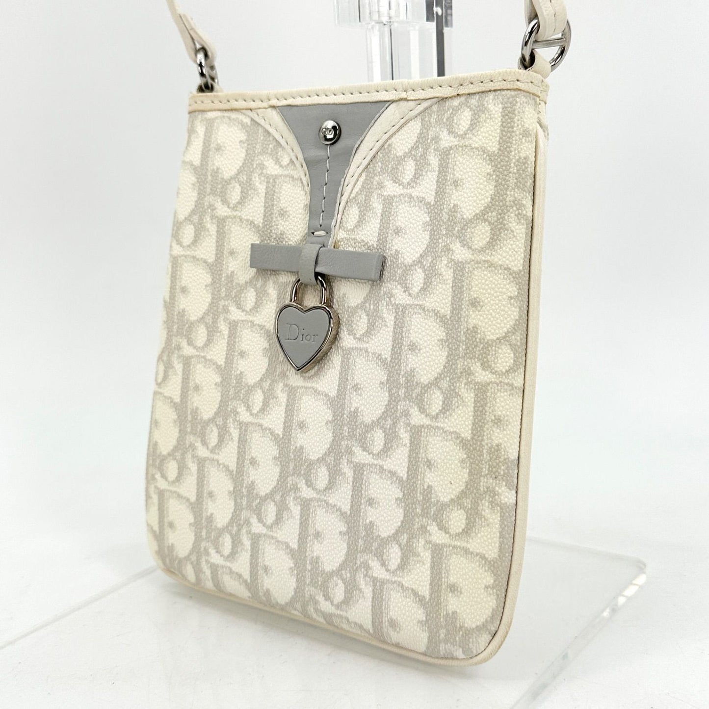 Christian Dior Shoulder Bag Purse Trotter Gray White Authentic
