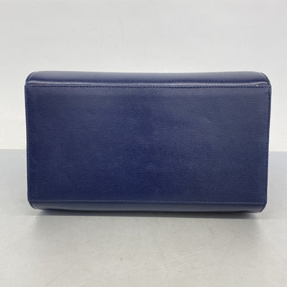 Christian Dior Hand Bag Tote Purse Leather Navy Authentic