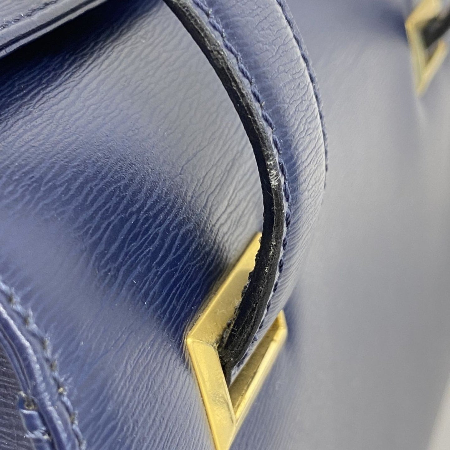 Christian Dior Hand Bag Tote Purse Leather Navy Authentic