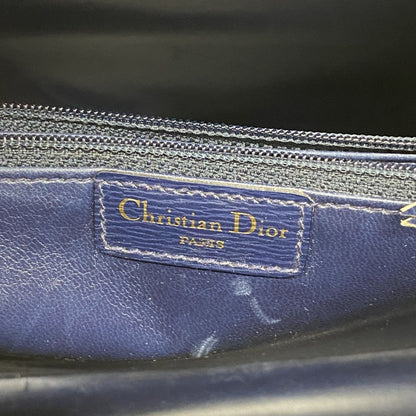 Christian Dior Hand Bag Tote Purse Leather Navy Authentic
