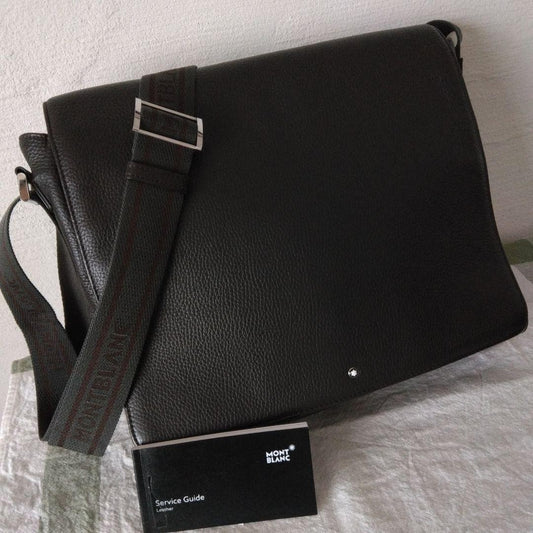 Montblanc Shoulder Bag Purse Leather Dark Brown Authentic