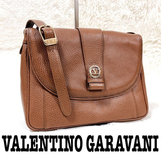 Valentino Garavani Shoulder Bag Purse Logo Leather Brown Authentic
