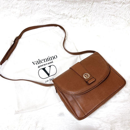 Valentino Garavani Shoulder Bag Purse Logo Leather Brown Authentic