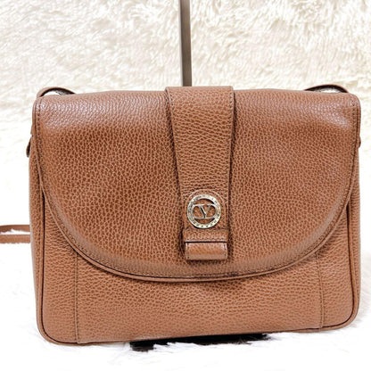 Valentino Garavani Shoulder Bag Purse Logo Leather Brown Authentic