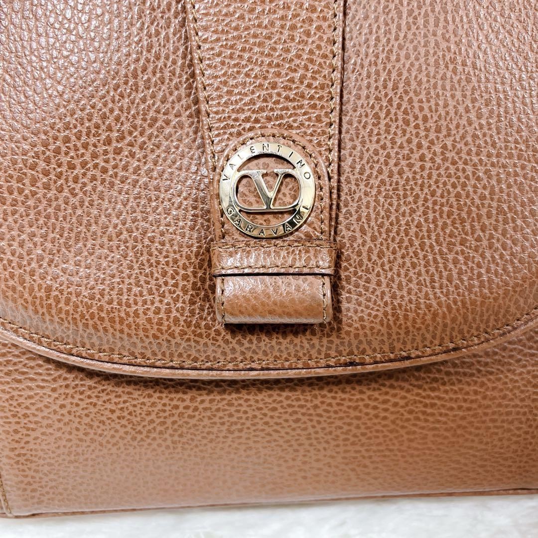Valentino Garavani Shoulder Bag Purse Logo Leather Brown Authentic