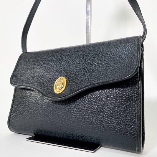 Christian Dior Shoulder Bag Purse CD Leather Black Authentic