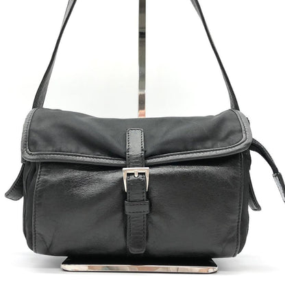 PRADA Shoulder Bag Purse Logo Nylon Leather Black Authentic
