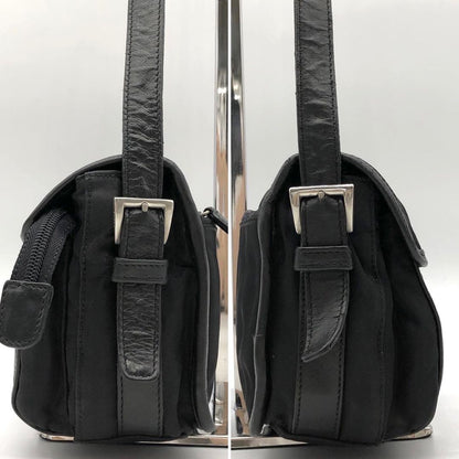 PRADA Shoulder Bag Purse Logo Nylon Leather Black Authentic
