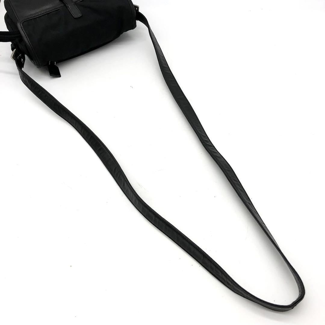 PRADA Shoulder Bag Purse Logo Nylon Leather Black Authentic