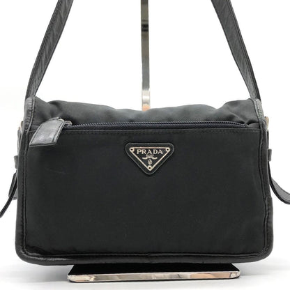 PRADA Shoulder Bag Purse Logo Nylon Leather Black Authentic