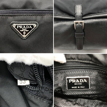 PRADA Shoulder Bag Purse Logo Nylon Leather Black Authentic