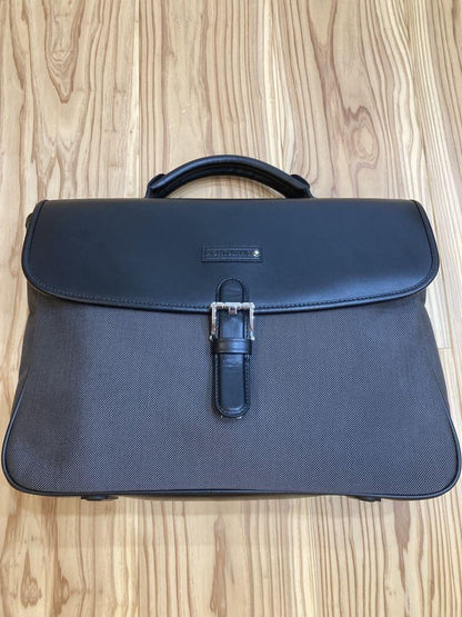 Montblanc Business Bag Briefcase Nylon Leather Black Gray Authentic