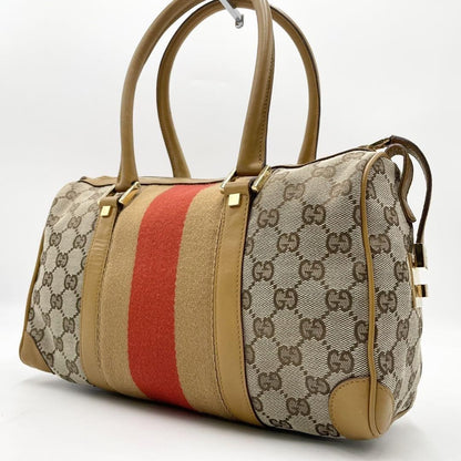 GUCCI Hand Bag Tote Purse Mini Boston Sherry Line GG Canvas Leather Beige Auth