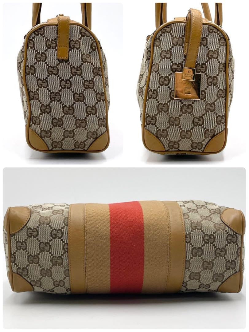 GUCCI Hand Bag Tote Purse Mini Boston Sherry Line GG Canvas Leather Beige Auth