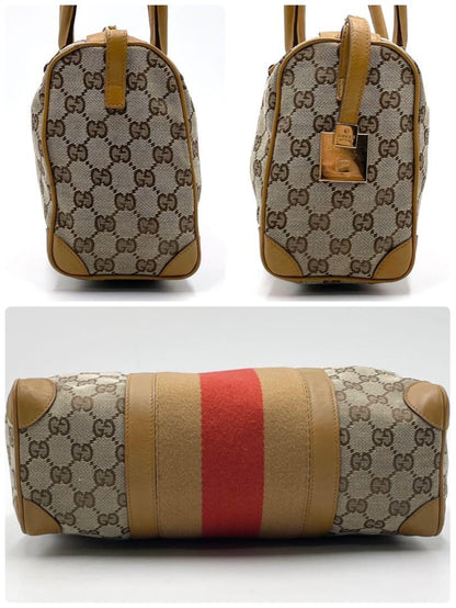 GUCCI Hand Bag Tote Purse Mini Boston Sherry Line GG Canvas Leather Beige Auth