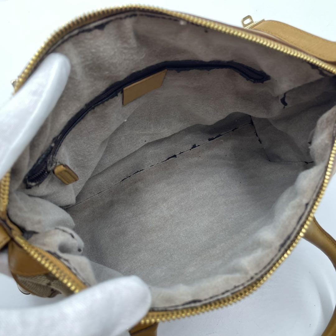 GUCCI Hand Bag Tote Purse Mini Boston Sherry Line GG Canvas Leather Beige Auth