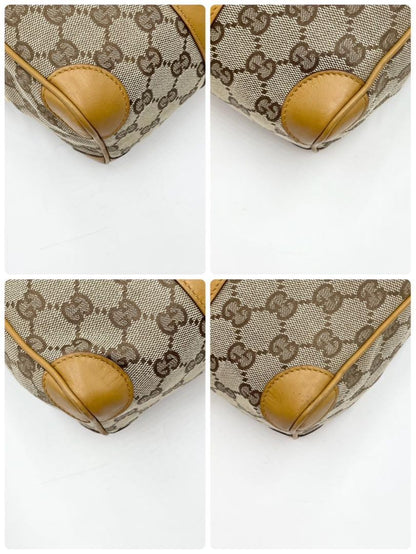 GUCCI Hand Bag Tote Purse Mini Boston Sherry Line GG Canvas Leather Beige Auth