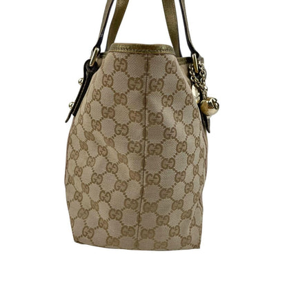 GUCCI Hand Bag Tote Purse Sherry Line GG Canvas Leather Authentic