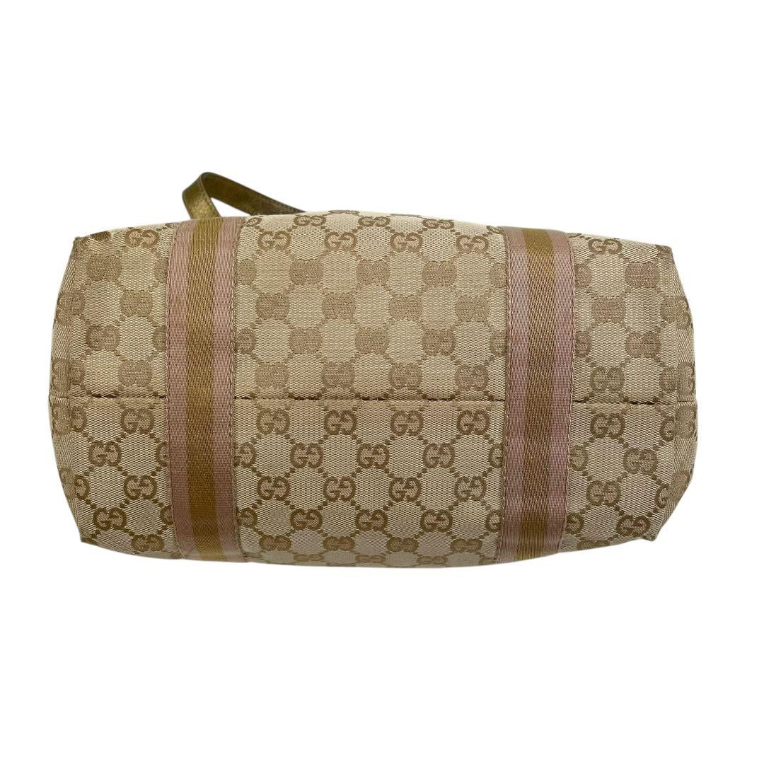 GUCCI Hand Bag Tote Purse Sherry Line GG Canvas Leather Authentic