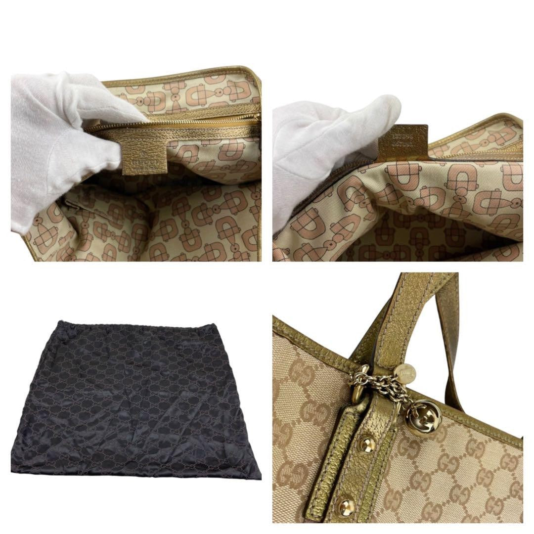 GUCCI Hand Bag Tote Purse Sherry Line GG Canvas Leather Authentic