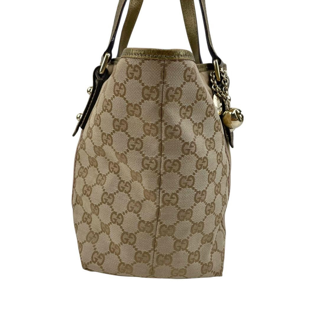 GUCCI Hand Bag Tote Purse Sherry Line GG Canvas Leather Authentic