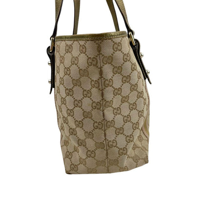 GUCCI Hand Bag Tote Purse Sherry Line GG Canvas Leather Authentic